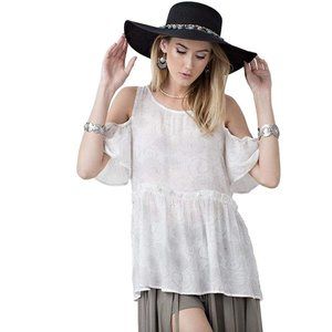 Easel Floral Print Babydoll Tunic w Cold Shoulders